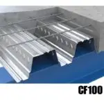 CF100 composite metal deck profile with reinforcement bars in a concrete slab